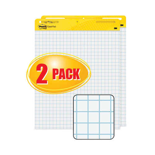 Image of Post-it® Easel Pads Super Sticky Vertical-Orientation Self-Stick Easel Pads, Quadrille Rule (1 sq/in), 25 x 30, White, 30 Sheets, 2/Carton