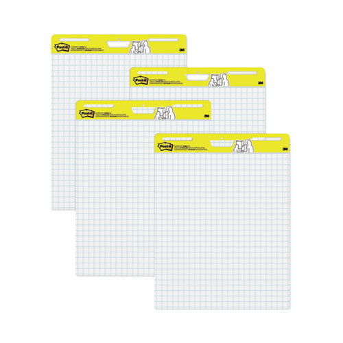 Image of Post-it® Easel Pads Super Sticky Vertical-Orientation Self-Stick Easel Pad Value Pack, Quadrille Rule (1 sq/in), 25 x 30, White, 30 Sheets, 4/Carton