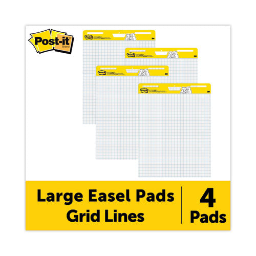 Image of Post-it® Easel Pads Super Sticky Vertical-Orientation Self-Stick Easel Pad Value Pack, Quadrille Rule (1 sq/in), 25 x 30, White, 30 Sheets, 4/Carton