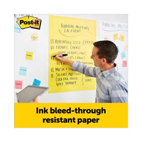 Image of Post-it® Easel Pads Super Sticky Vertical-Orientation Self-Stick Easel Pads, Presentation Format (1.5" Rule), 25 x 30, Yellow, 30 Sheets, 2/Carton