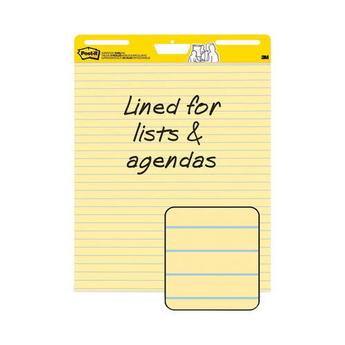 Image of Post-it® Easel Pads Super Sticky Vertical-Orientation Self-Stick Easel Pads, Presentation Format (1.5" Rule), 25 x 30, Yellow, 30 Sheets, 2/Carton