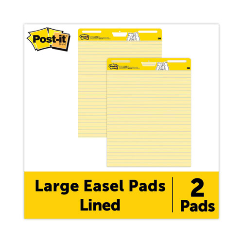 Image of Post-it® Easel Pads Super Sticky Vertical-Orientation Self-Stick Easel Pads, Presentation Format (1.5" Rule), 25 x 30, Yellow, 30 Sheets, 2/Carton