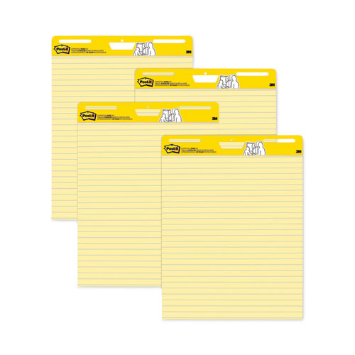 Image of Post-it® Easel Pads Super Sticky Vertical-Orientation Self-Stick Easel Pad Value Pack, Presentation Format (1.5" Rule), 25 x 30, Yellow, 30 Sheets, 4/Carton
