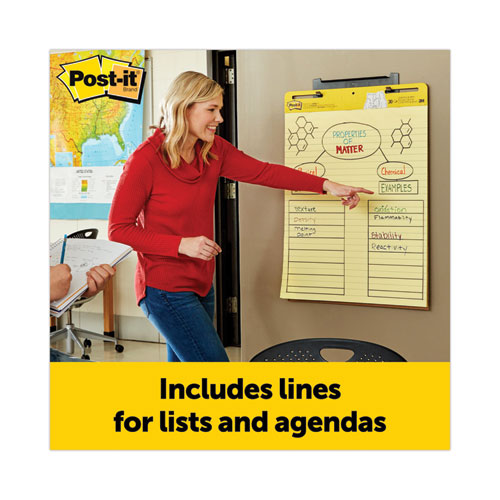 Image of Post-it® Easel Pads Super Sticky Vertical-Orientation Self-Stick Easel Pad Value Pack, Presentation Format (1.5" Rule), 25 x 30, Yellow, 30 Sheets, 4/Carton