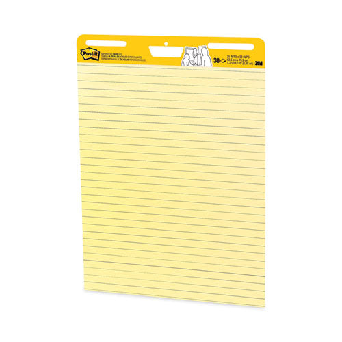 Image of Post-it® Easel Pads Super Sticky Vertical-Orientation Self-Stick Easel Pad Value Pack, Presentation Format (1.5" Rule), 25 x 30, Yellow, 30 Sheets, 4/Carton