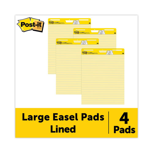 Image of Post-it® Easel Pads Super Sticky Vertical-Orientation Self-Stick Easel Pad Value Pack, Presentation Format (1.5" Rule), 25 x 30, Yellow, 30 Sheets, 4/Carton