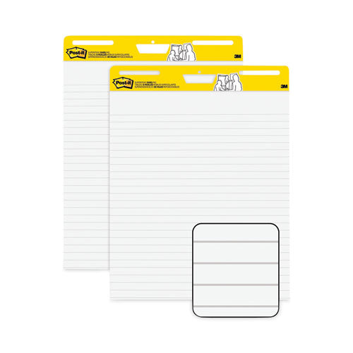 Image of Post-it® Easel Pads Super Sticky Vertical-Orientation Self-Stick Easel Pads, Presentation Format (1.5" Rule), 25 x 30, White, 30 Sheets, 2/Pack