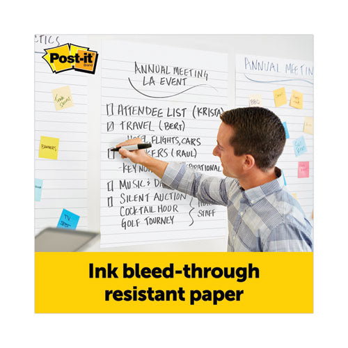 Image of Post-it® Easel Pads Super Sticky Vertical-Orientation Self-Stick Easel Pads, Presentation Format (1.5" Rule), 25 x 30, White, 30 Sheets, 2/Pack