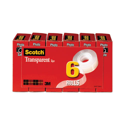 Image of Scotch® Transparent Tape, 1" Core, 0.75" X 83.33 Ft, Transparent, 6/pack