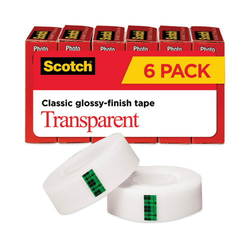 Image of Scotch® Transparent Tape, 1" Core, 0.75" X 83.33 Ft, Transparent, 6/pack