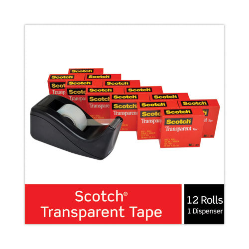 Image of Scotch® Transparent Tape Value Pack With Black Dispenser, 1" Core, 0.75" X 83.33 Ft, Transparent