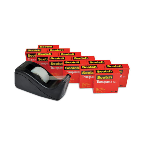 Image of Scotch® Transparent Tape Value Pack With Black Dispenser, 1" Core, 0.75" X 83.33 Ft, Transparent