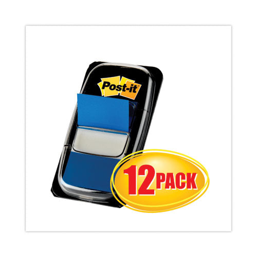 Image of Post-it® Flags Marking Page Flags in Dispensers, Blue, 50 Flags/Dispenser, 12 Dispensers/Pack