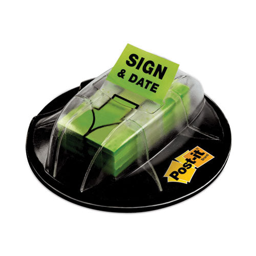 Image of Post-it® Flags Page Flags In Dispenser, "sign And Date", Bright Green, 200 Flags/dispenser