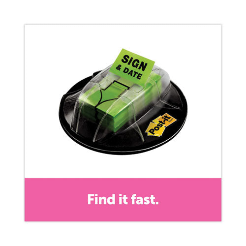 Image of Post-it® Flags Page Flags In Dispenser, "sign And Date", Bright Green, 200 Flags/dispenser