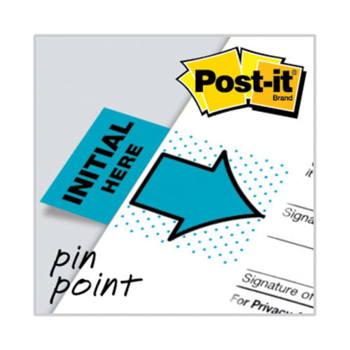 Image of Post-it® Flags Arrow Message 1" Page Flags, "Initial Here", Blue, 50 Flags Dispensers/2 Dispensers/Pack