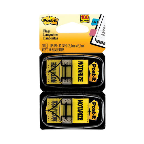 Image of Post-it® Flags Arrow Message 1" Page Flags, "Notarize," Yellow, 50 Flags/Dispenser, 2 Dispensers/Pack