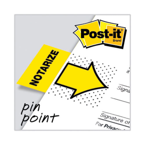 Image of Post-it® Flags Arrow Message 1" Page Flags, "Notarize," Yellow, 50 Flags/Dispenser, 2 Dispensers/Pack