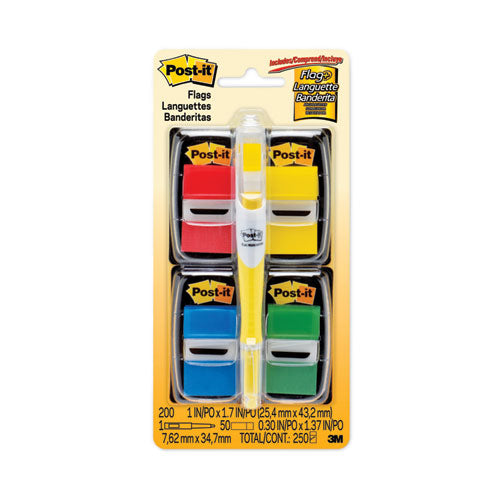 Image of Post-it® Flags Page Flag Value Pack, Assorted, 200 1" Flags + Highlighter with 50 0.5" Flags