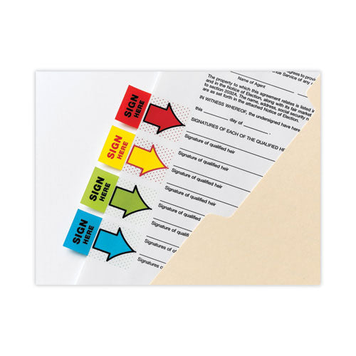 Image of Post-it® Flags Arrow Message 1" Page Flags, "Sign and Date", Green, 50 Flags/Dispenser, 2 Dispensers/Pack