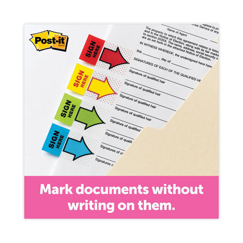 Image of Post-it® Flags Arrow Message 1" Page Flags, "Sign and Date", Green, 50 Flags/Dispenser, 2 Dispensers/Pack