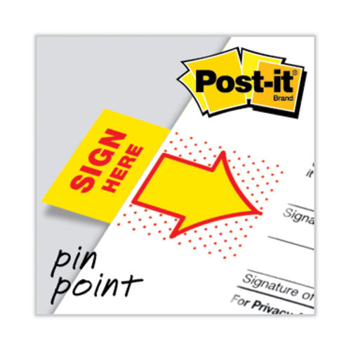 Image of Post-it® Flags Arrow Message 1" Page Flags, "Sign Here", Yellow, 50 Flags/Dispenser, 2 Dispensers/Pack