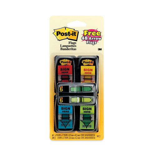 Image of Post-it® Flags Arrow Message 1" Page Flags, 200 "Sign Here", 48 Arrow, Four Colors, 248/Pack