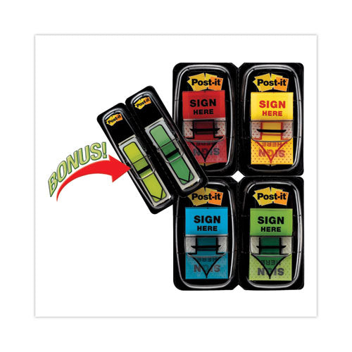 Image of Post-it® Flags Arrow Message 1" Page Flags, 200 "Sign Here", 48 Arrow, Four Colors, 248/Pack