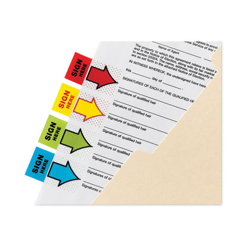 Image of Post-it® Flags Arrow Message 1" Page Flags, 200 "Sign Here", 48 Arrow, Four Colors, 248/Pack