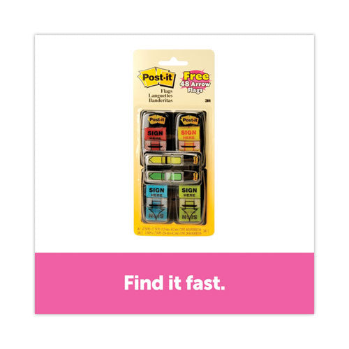 Image of Post-it® Flags Arrow Message 1" Page Flags, 200 "Sign Here", 48 Arrow, Four Colors, 248/Pack