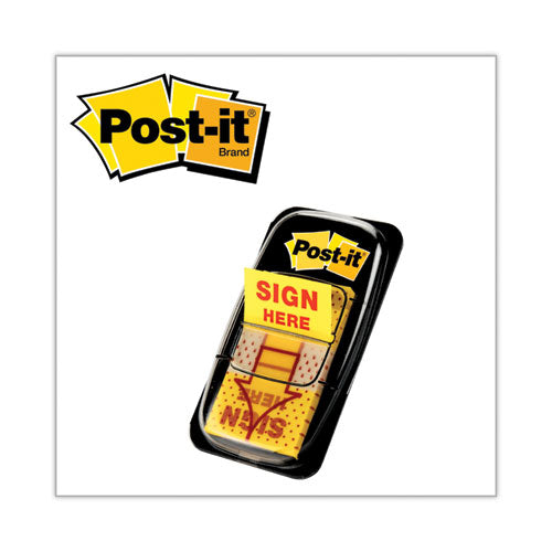 Image of Post-it® Flags Arrow Message 1" Page Flags, Sign Here, Yellow, 50 Flags/Dispenser, 12 Dispensers/Pack