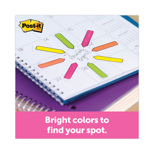 Image of Post-it® Flags Arrow Message 0.5" Page Flags w/Dispensers, "Sign Here", Asst Primary, 30 Flags Dispenser, 4 Dispensers/Pack