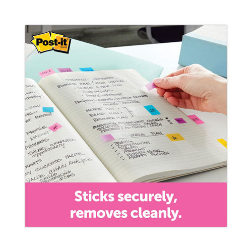 Image of Post-it® Flags Arrow Message 0.5" Page Flags w/Dispensers, "Sign Here", Asst Primary, 30 Flags Dispenser, 4 Dispensers/Pack