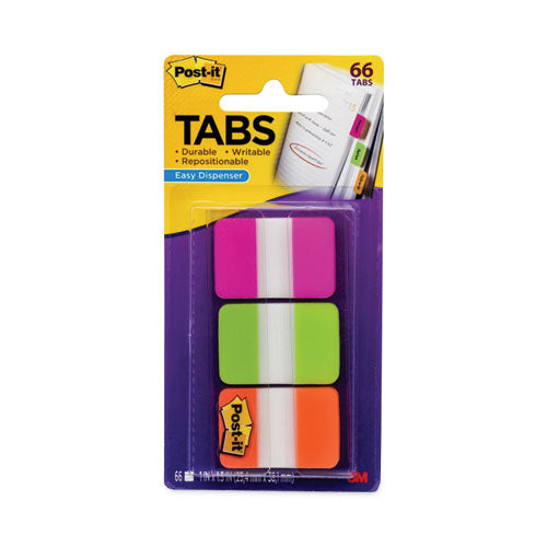 Image of Post-it® Tabs 1" Plain Solid Color Tabs, 1/5-Cut, Assorted Bright Colors, 1" Wide, 66/Pack