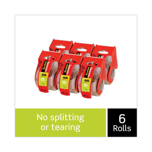Image of Scotch® Sure Start Packaging Tape With Dispenser, 1.5" Core, 1.88" X 22.2 Yds, Clear, 6/pack