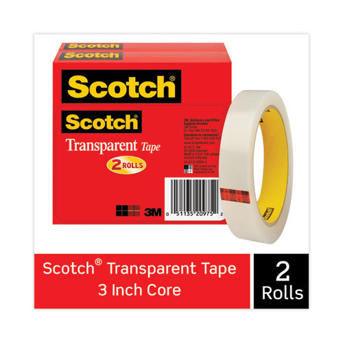 Image of Scotch® Transparent Tape, 3" Core, 0.75" X 72 Yds, Transparent, 2/pack