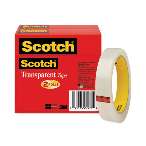 Image of Scotch® Transparent Tape, 3" Core, 0.75" X 72 Yds, Transparent, 2/pack