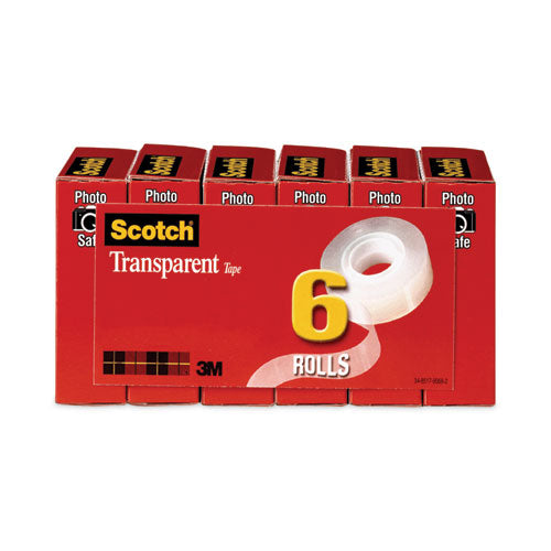 Image of Scotch® Transparent Tape, 1" Core, 0.75" X 36 Yds, Transparent, 6/pack