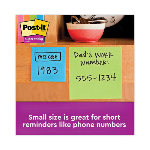 Image of Post-it® Notes Super Sticky Pads in Energy Boost Collection Colors, 2" x 2", 90 Sheets/Pad, 8 Pads/Pack