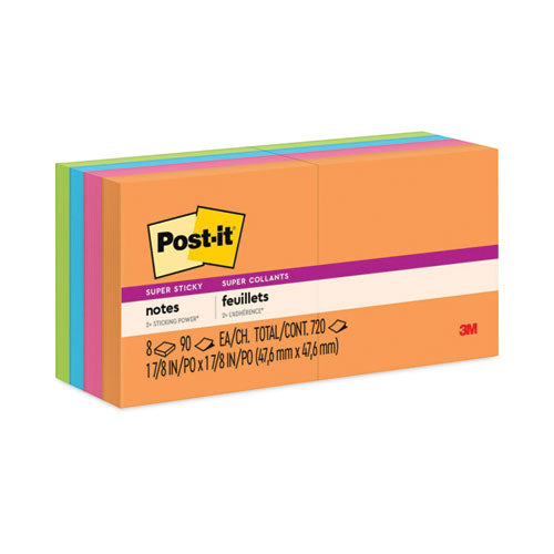Image of Post-it® Notes Super Sticky Pads in Energy Boost Collection Colors, 2" x 2", 90 Sheets/Pad, 8 Pads/Pack