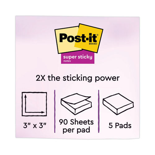 Image of Post-it® Notes Super Sticky Pads in Playful Primary Collection Colors, 3" x 3", 90 Sheets/Pad, 5 Pads/Pack