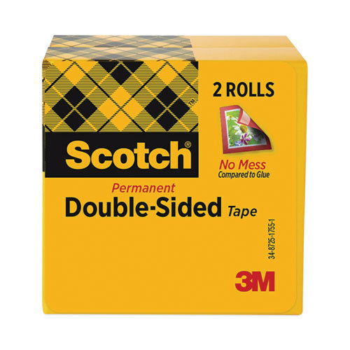 Image of Scotch® Double-Sided Tape, 3" Core, 0.5" X 36 Yds, Clear, 2/pack