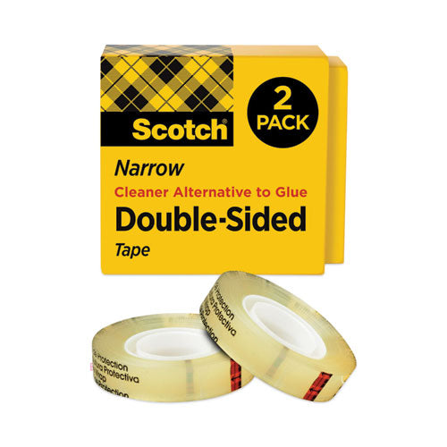 Image of Scotch® Double-Sided Tape, 3" Core, 0.5" X 36 Yds, Clear, 2/pack