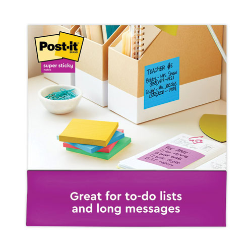 Image of Post-it® Notes Super Sticky Pads in Playful Primary Collection Colors, Note Ruled, 4" x 4", 90 Sheets/Pad, 6 Pads/Pack