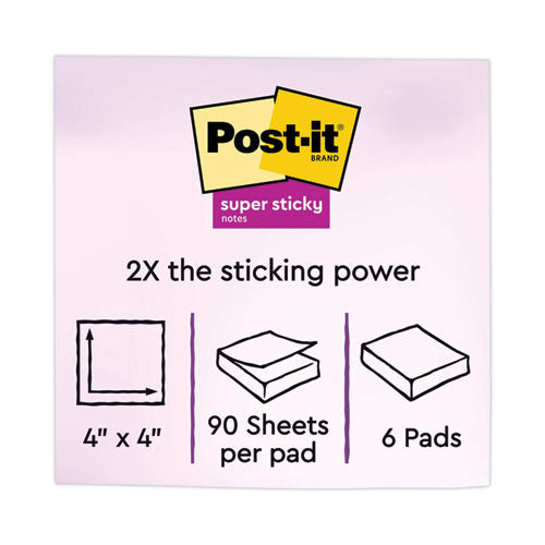 Image of Post-it® Notes Super Sticky Pads in Energy Boost Collection Colors, Note Ruled, 4" x 4", 90 Sheets/Pad, 6 Pads/Pack