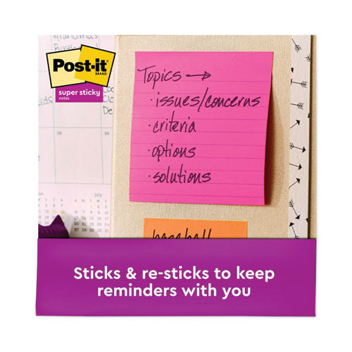 Image of Post-it® Notes Super Sticky Pads in Energy Boost Collection Colors, Note Ruled, 4" x 4", 90 Sheets/Pad, 6 Pads/Pack