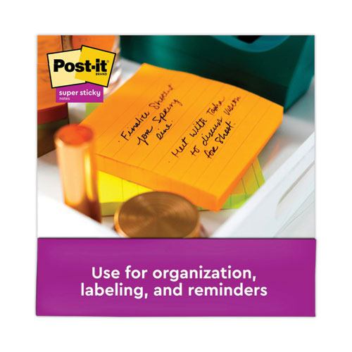 Image of Post-it® Notes Super Sticky Pads in Energy Boost Collection Colors, Note Ruled, 4" x 4", 90 Sheets/Pad, 6 Pads/Pack