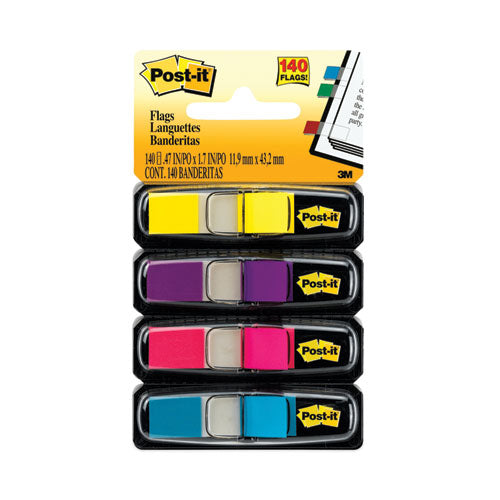 Image of Post-it® Flags Small Page Flags in Dispensers, 0.5 x 1.75, Four Colors, 35/Color, 4 Dispensers/Pack