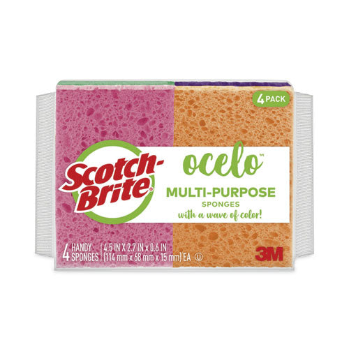 Image of ocelo Vibrant Color Sponges, 4.7 X 3, 0.6" Thick, Assorted Colors, 4/pack
