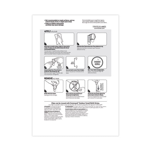 Image of Command All Weather Hooks and Strips, Small, Plastic, Clear, 16 Clips and 20 Strips/Pack